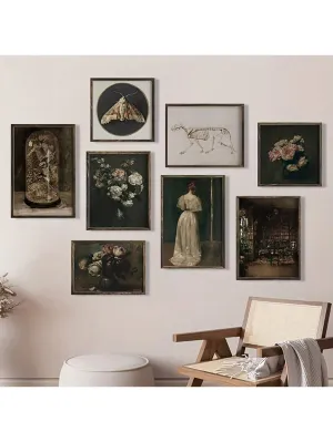 8pcs Canvas Poster Collection: Moody Victorian Paintings for Vintage Dark Academia Aesthetic Decor