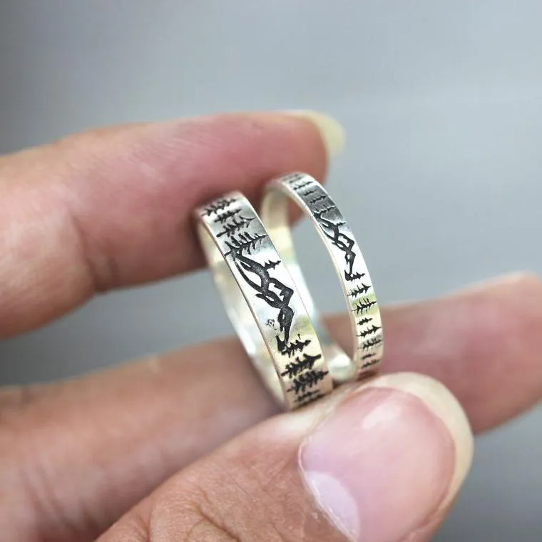 925 Silver Solid Evergreen Tree Ring Nature Ring Forest Ring Mountain Ring Couple Ring Christmas Gift
