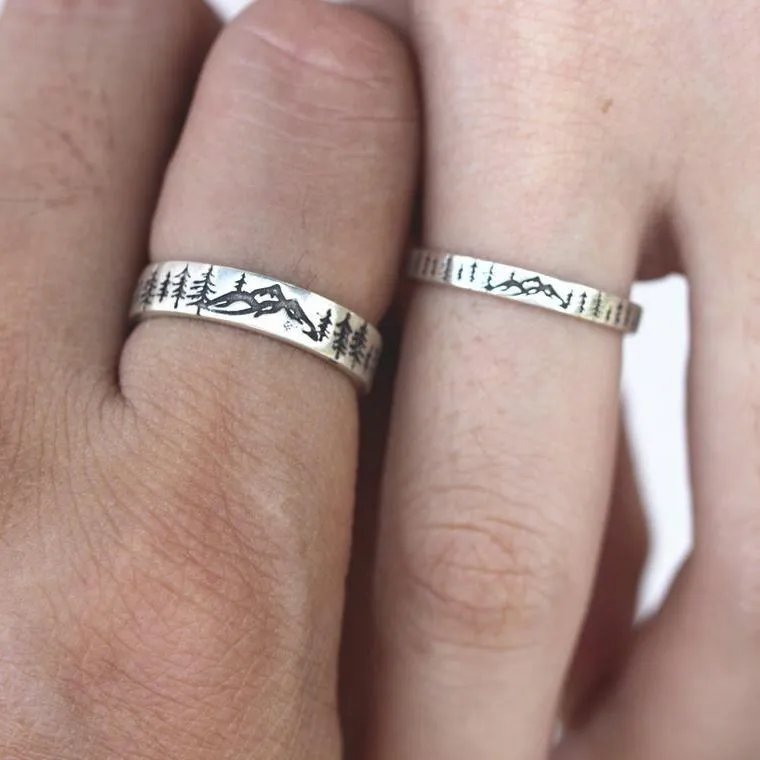 925 Silver Solid Evergreen Tree Ring Nature Ring Forest Ring Mountain Ring Couple Ring Christmas Gift