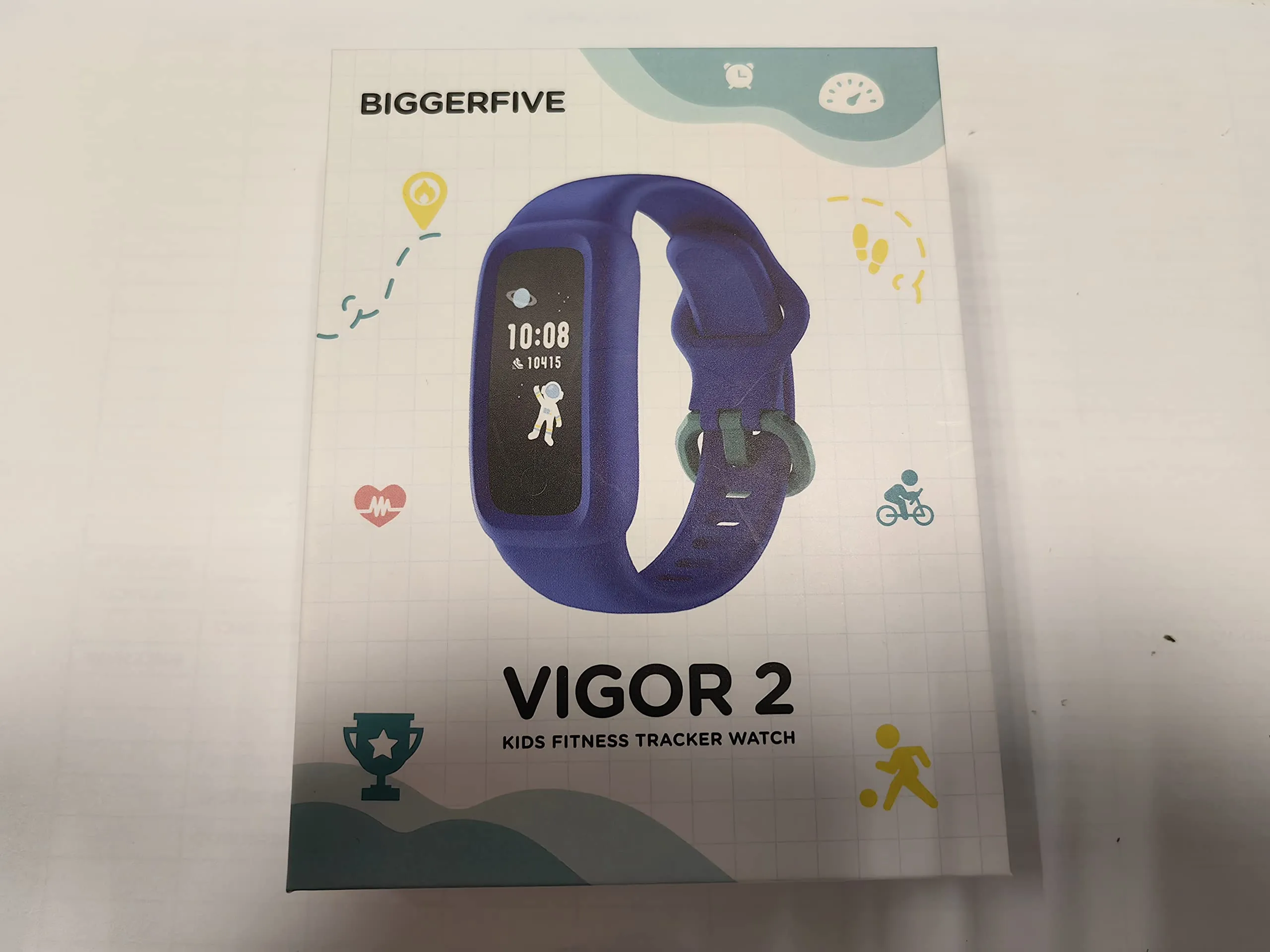 BIGGERFIVE Vigor 2 L Kids Fitness Tracker Watch for Boys Girls Ages 5-15, IP68 Waterproof, Activity Tracker, Pedometer, Heart Rate Sleep Monitor, Calorie Step Counter Watch, Blue