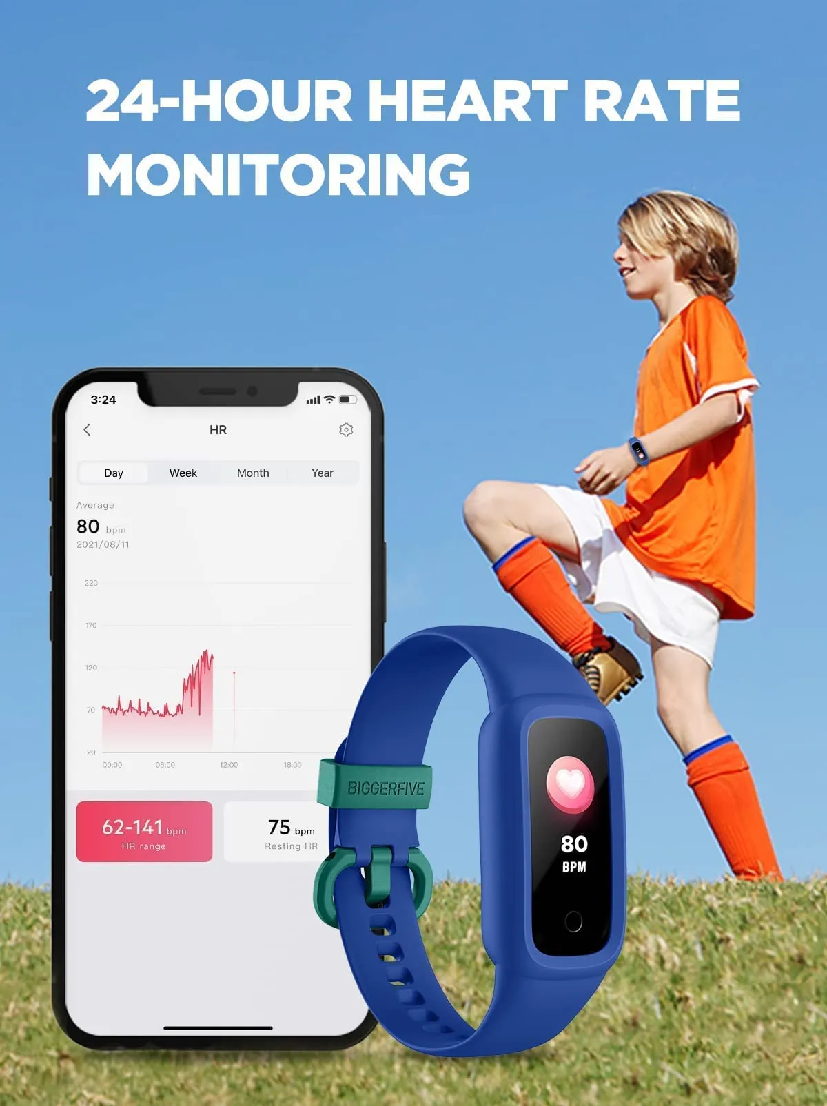 BIGGERFIVE Vigor 2 L Kids Fitness Tracker Watch for Boys Girls Ages 5-15, IP68 Waterproof, Activity Tracker, Pedometer, Heart Rate Sleep Monitor, Calorie Step Counter Watch, Blue