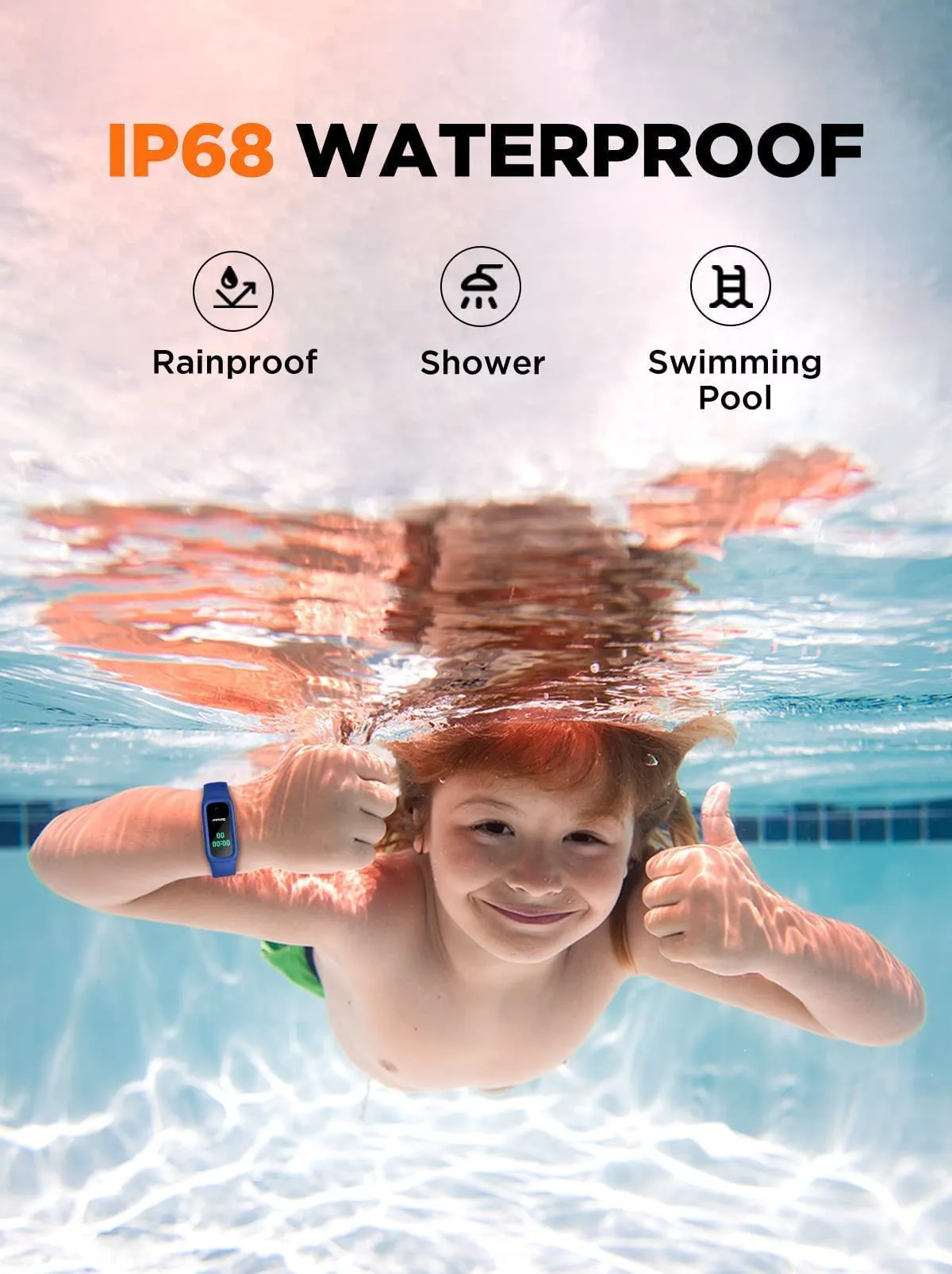 BIGGERFIVE Vigor 2 L Kids Fitness Tracker Watch for Boys Girls Ages 5-15, IP68 Waterproof, Activity Tracker, Pedometer, Heart Rate Sleep Monitor, Calorie Step Counter Watch, Blue