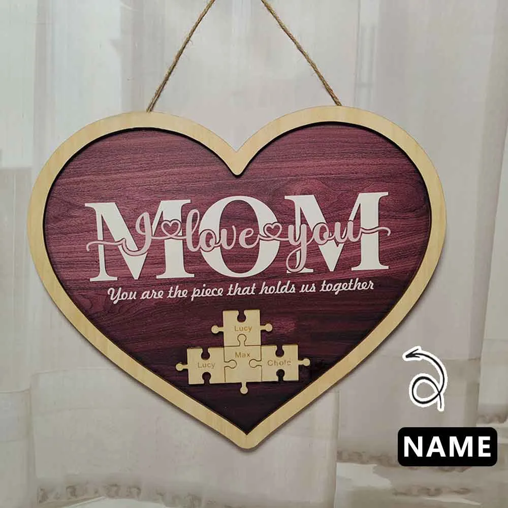 Custom Name Mom Puzzle Piece Heart Plaque Mother's Day Gift Personalized Gifts for Her
