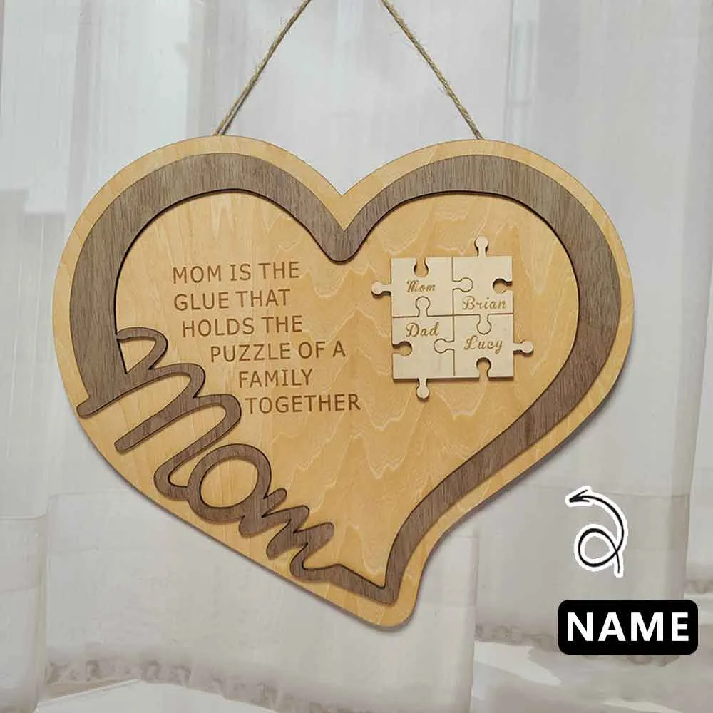 Custom Name Mom Puzzle Piece Heart Plaque Mother's Day Gift Personalized Gifts for Her