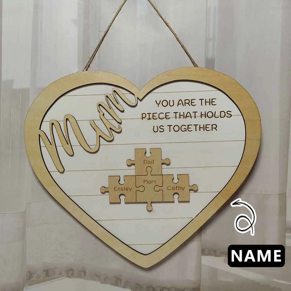 Custom Name Mom Puzzle Piece Heart Plaque Mother's Day Gift Personalized Gifts for Her