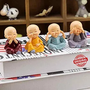 Decorative Set of 4 Adorable Baby Buddha Monk Figurines Feng Shui Items for Peaceful Home Decor & Office Decor, Special Gifting, Decorative Showpiece for Home Decor & Office Decor (Style_3
