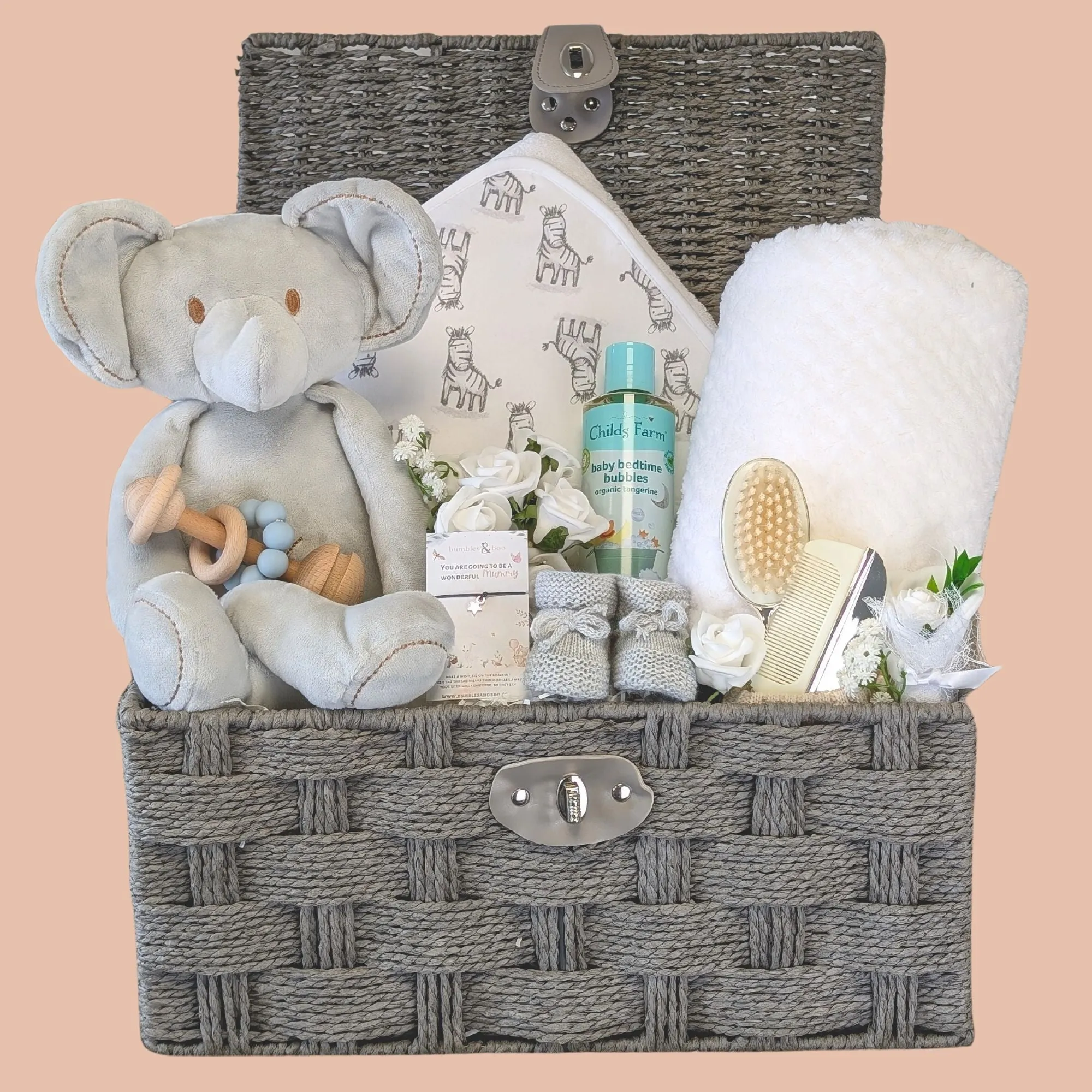 Enchanting Elephant & Zebra Large New Baby Gifts Basket