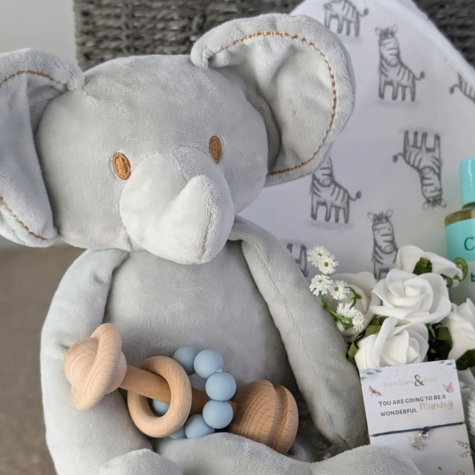 Enchanting Elephant & Zebra Large New Baby Gifts Basket