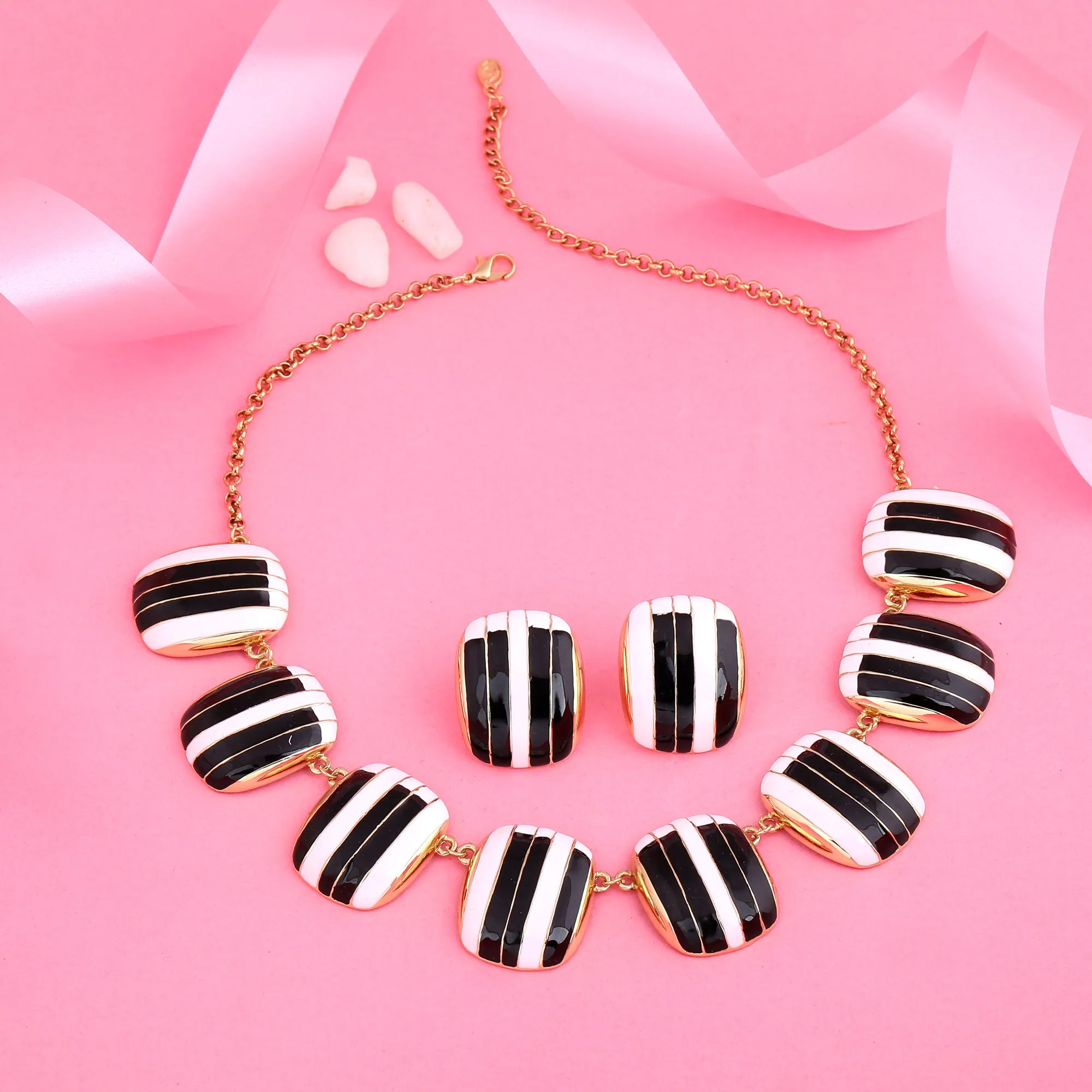 Estele - Piano enamel Gold Plated Necklace Set For Women