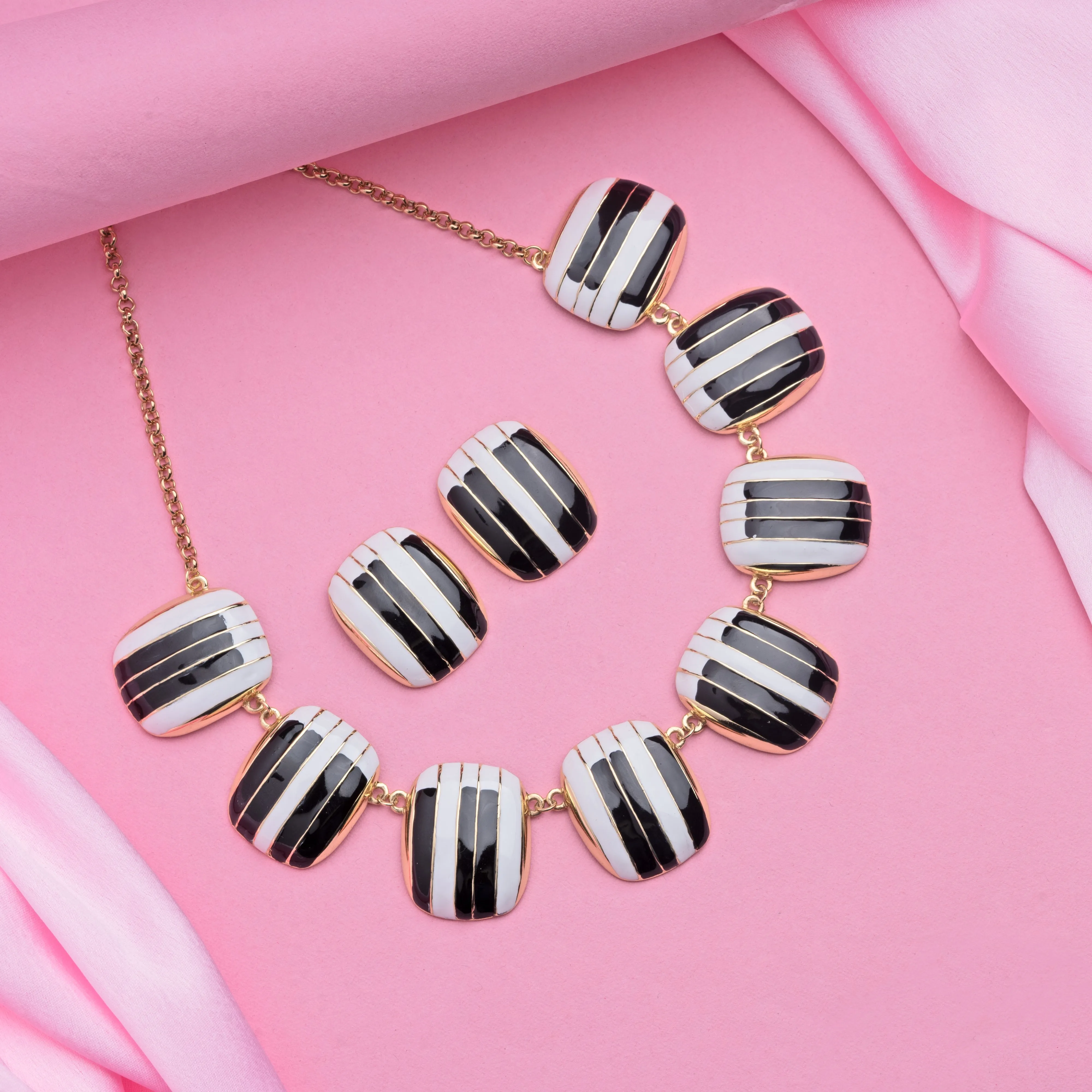 Estele - Piano enamel Gold Plated Necklace Set For Women