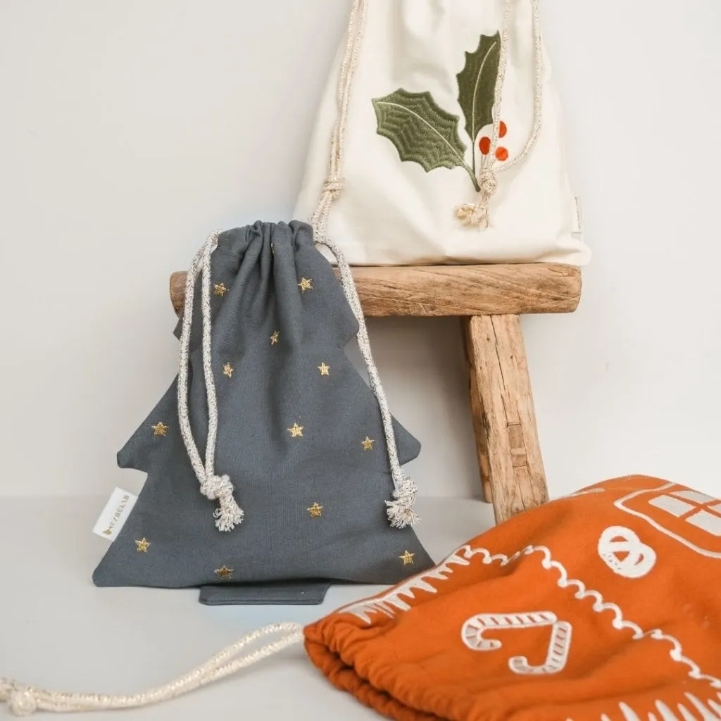 Gift Bag - Holly embroidery - Birch