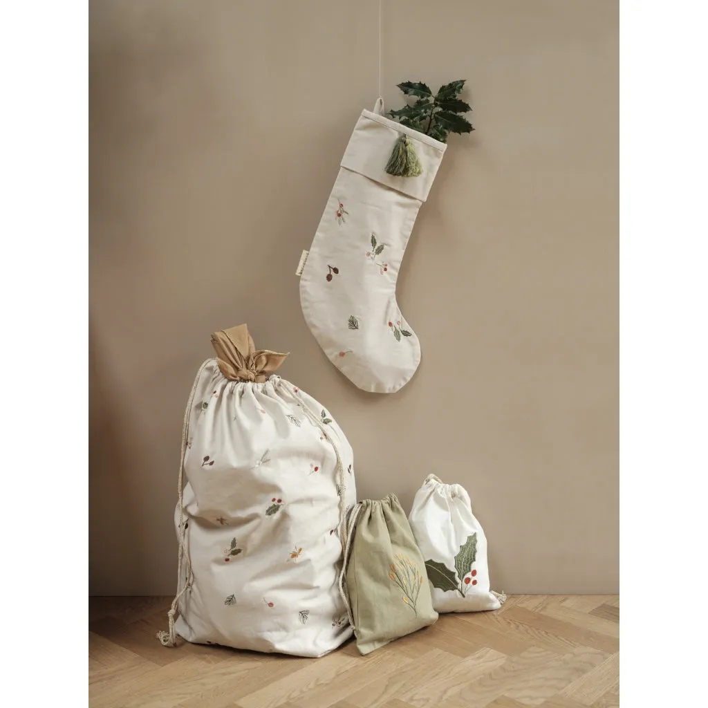 Gift Bag - Holly embroidery - Birch