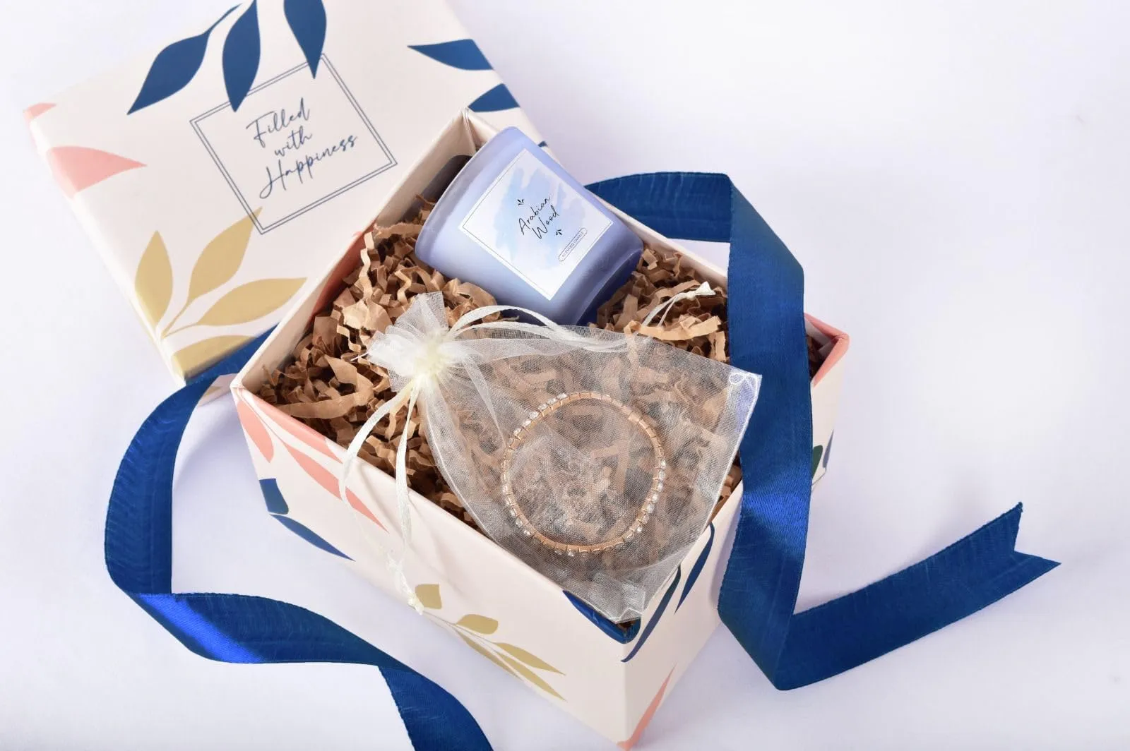 Gleevers Birthday Gift for Women|Gift Box pack of 2 with Candle (Arabian Wood,60gm) & Stone Studded Bracelet|Anniversary Gift for Wife, Valentine Gift for Girlfriend, Birthday Gift for Mother