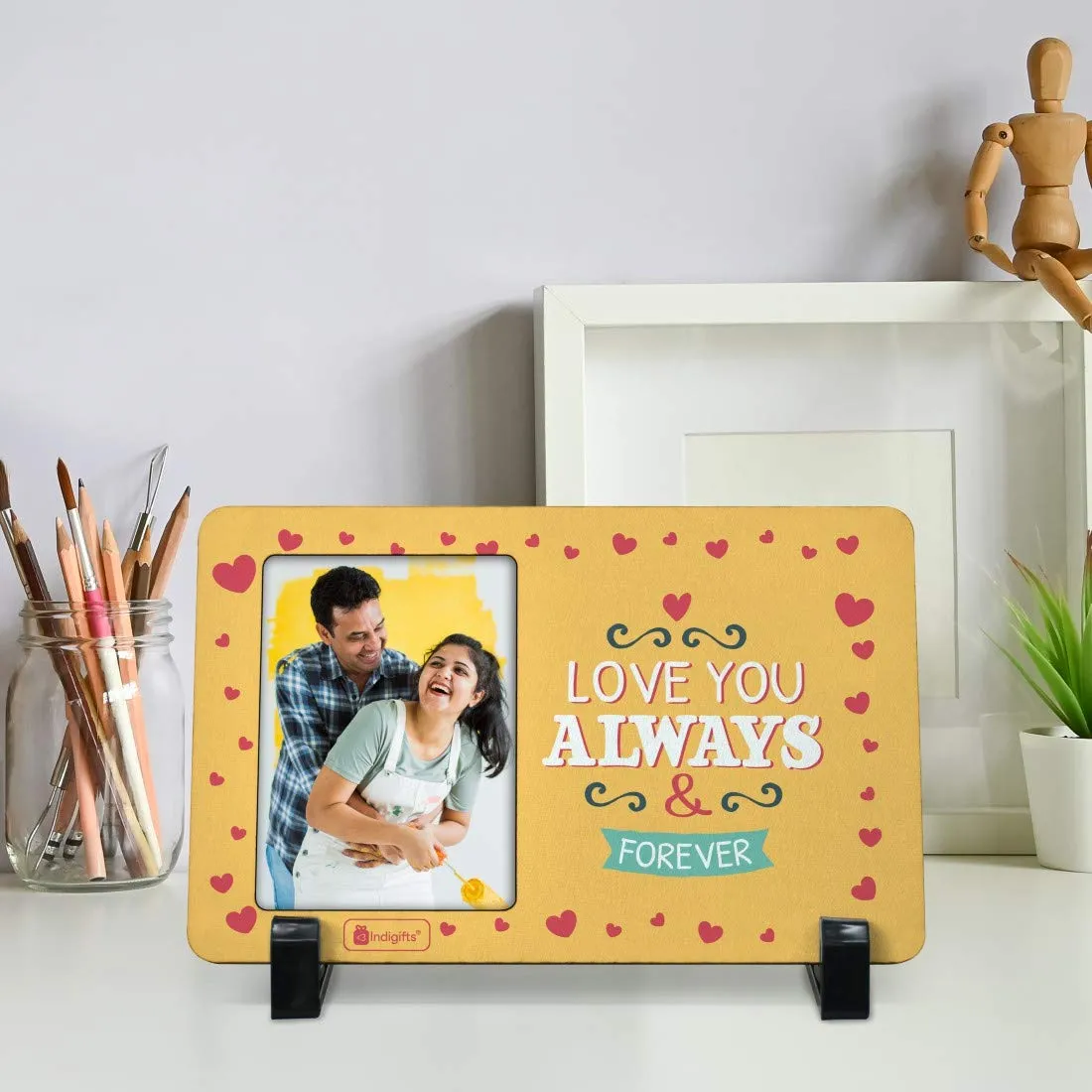 Indigifts Valentine gift for boyfriend Love You Always Printed Yellow Table Top Photo Frame - Love Gifts for Him, Gift for Her Love, Girlfriend Birthday Gift Special Love