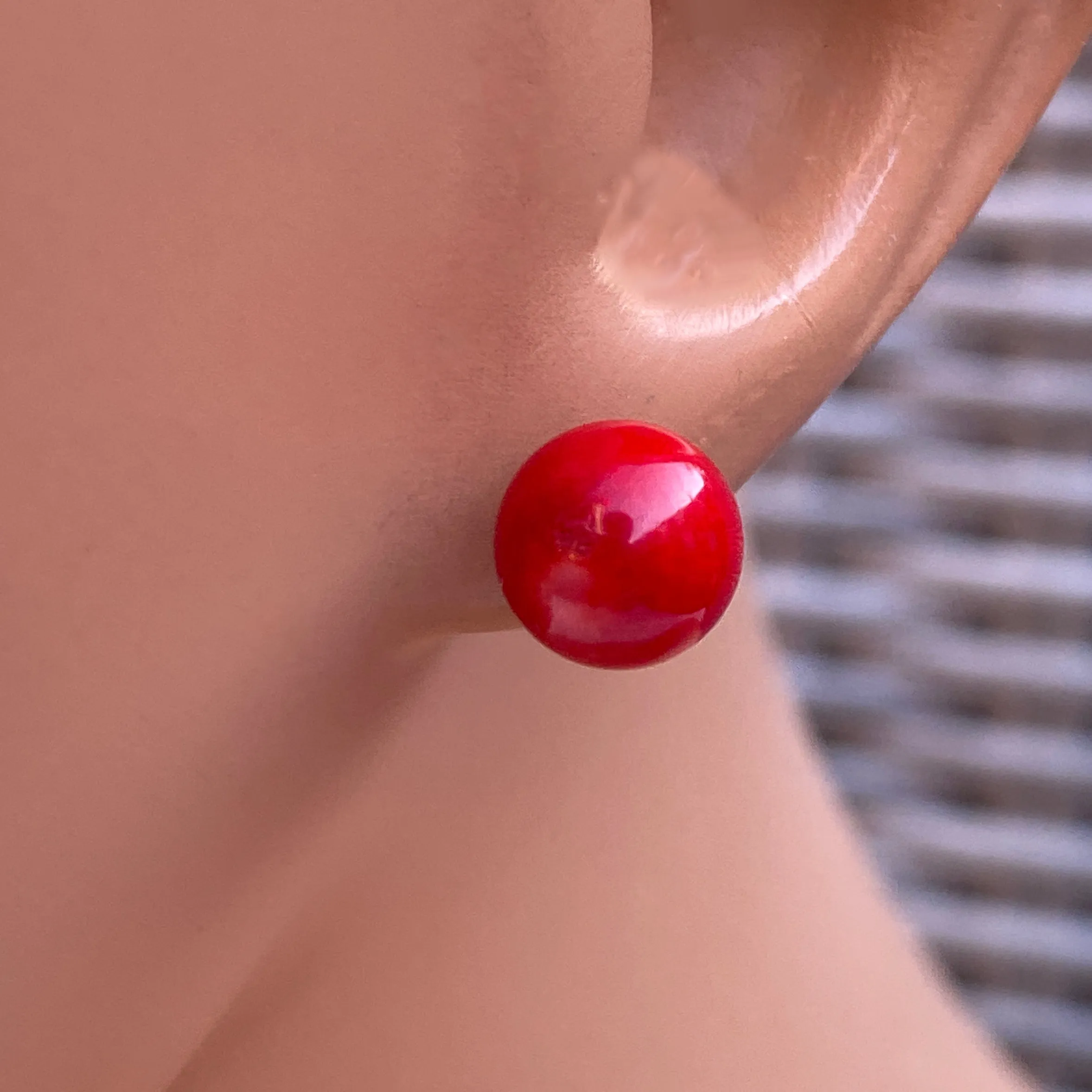 Red coral gemstone stud earrings