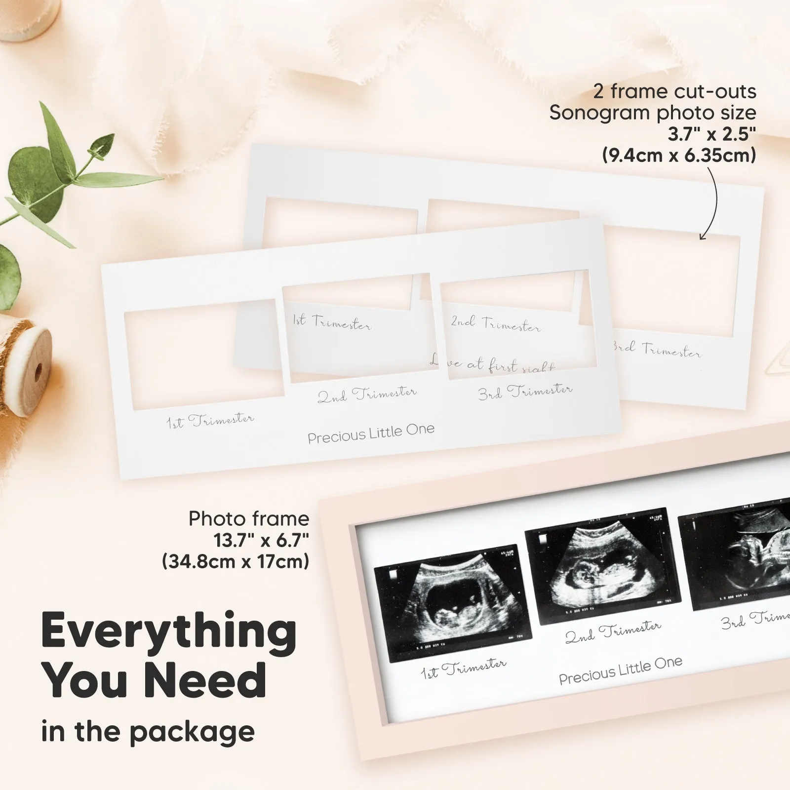 Trio Baby Sonogram Frame (Petal Pink)